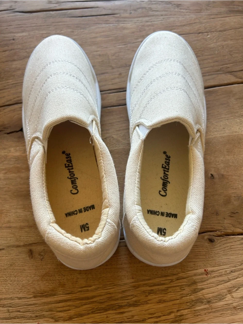 Kids Slip-On Canvas Sneakers in Beige size 5 women’s back to school